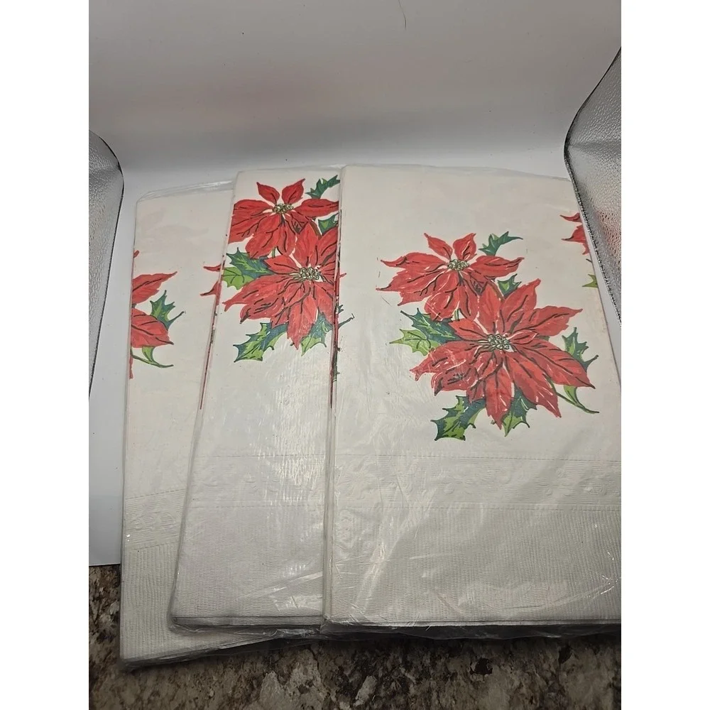 Lot Of‎ 3 Vintage Pointsetta Paper Table Cloth  54 X 96